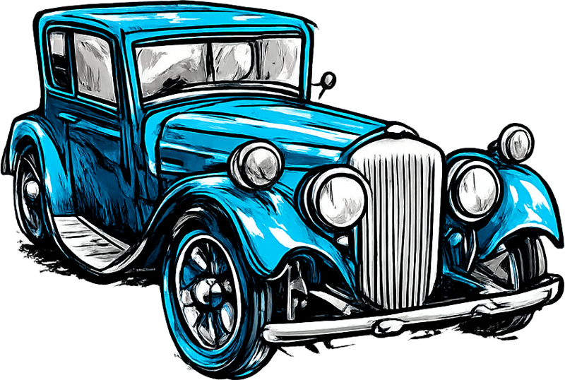 Illustration of a vintage blue car